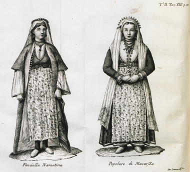 Αριστερά: Γυναίκα αριστοκρατικής καταγωγής από το Μέτκοβιτς. Δεξιά: Γυναίκα από το Μακάρσκα.