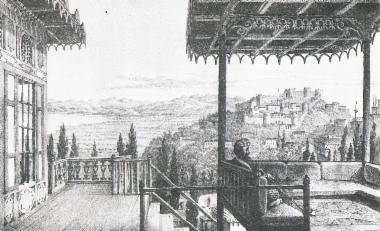 Η θέα από το οθωμανικό αρχοντικό στο οποίο διέμεινε ο συγγραφέας στην Καρύταινα.