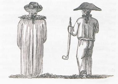Δυτικοευρωπαίοι έμποροι του Μωριά. Στα αριστερά έμπορος με ενδυμασία της Δύσης. Στα δεξιά έμπορος με παραδοσιακή μωραΐτικη ενδυμασία.