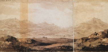 Τοπίο στη Νεμέα. Στο βάθος ο ναός του Διός.