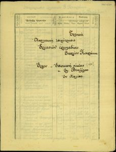 Πίνακας του αρχιτέκτονα Γ. Μαυρίδη και του εργολάβου Γ. Κουράκη με τις αναλυτικές επιμετρήσεις των εργασιών για την επισκευή της οικίας του Ελ. Βενιζέλου στη Χαλέπα.