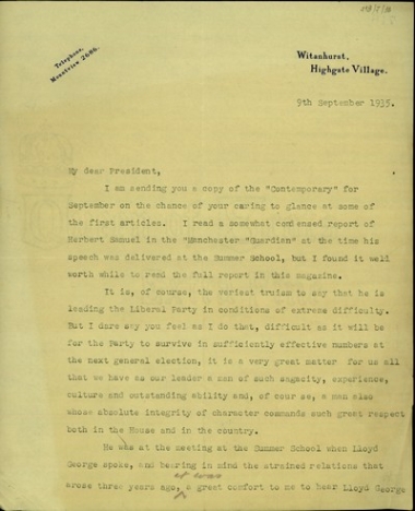 Επιστολή του A. Crosfield προς τον Ελ. Βενιζέλο