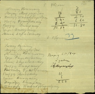 Απόδειξη του Ι. Ηλ. Βαρουχάκη λήψης σιτηρεσίων για τα αναγραφόμενα άτομα.