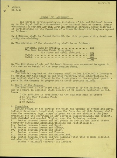 Συμφωνητικό σχετικά με την οργάνωση της Ελληνική Εταιρείας Αεροποτικών Συγκοινωνιών.