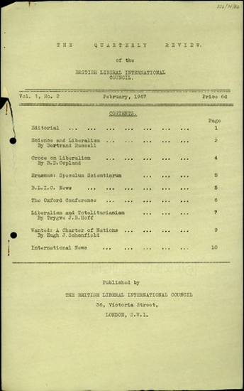 Τριμηνιαία αναθεώρηση του Βρετανικού Διεθνούς Συνεδρίου Φιλελευθέρων.