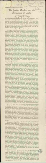The Janina Murders and the Occupation of Corfu