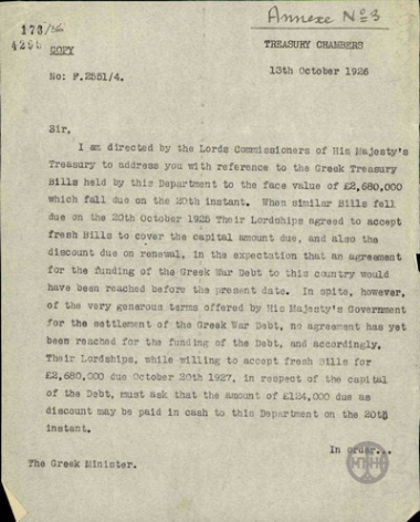 Letter from O. E. Niemeyer to D. Kaklamanos regarding Greece