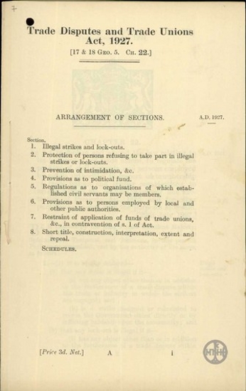 Trade Disputes and Trade Unions-Act, 1927.