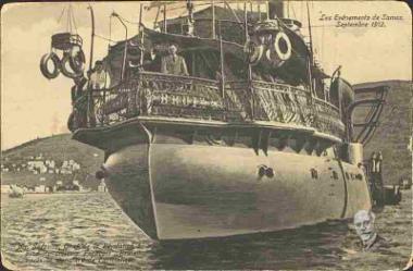 Les évènements de Samos. Septembre 1912. Mr. Sofoulis, Chef de la Révolution à bord du croiser français 