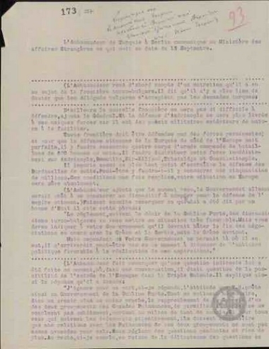 Note regarding the announcement of the Turkish Embassador in Vienna to Germany