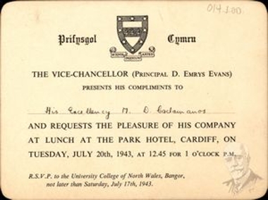 Πρόσκληση σε γεύμα του αντιπρύτανη του College of North Wales στον Δ. Κακλαμάνο.