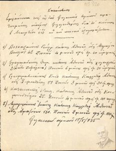 Χειρόγραφο σημείωμα με τίτλο: Κατάστασις. Εμφαίνουσα τους εις τας φυλακάς Ωρωπού κρατουμένους απόρους φιλελεύθερους διά το κίνημα 1 Μαρτίου ε.ε ων αι ποιναί εξαγοράζονται.