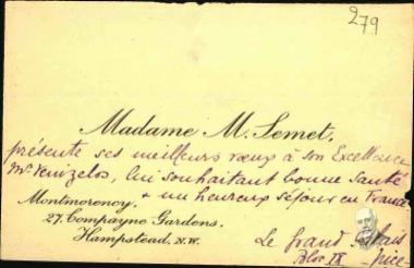Επισκεπτήρια κάρτα της Madame M. Semet