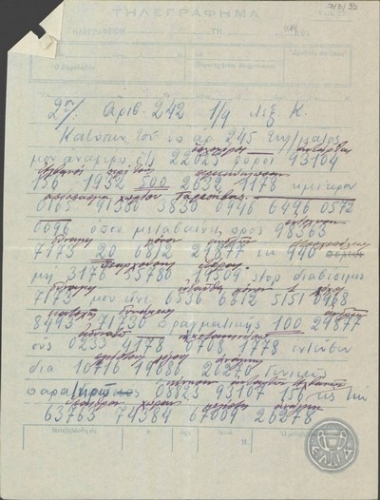 Telegram from K. Raktivan, concerning the need to reinforce the Greek forces in N. Epirus.