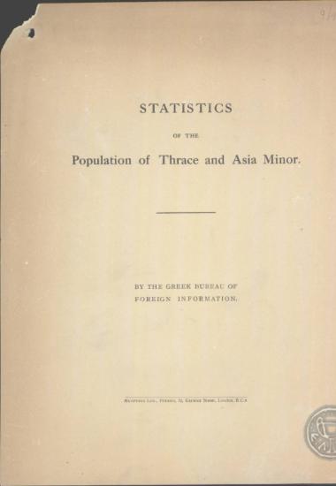 Statistics of the population of Thrace and Asia Minor.
