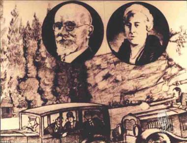 Φωτογραφικό αντίγραφο λαϊκής λιθογραφίας με θέμα τον Ελ. Βενιζέλο και τη σύζυγό του, Έλενα και την εναντίον τους δολοφονική απόπειρα.