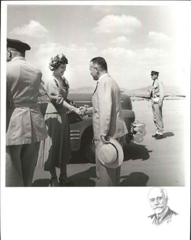 Sophocles Venizelos with Queen Frederika in Elefsina, during the celebrations for the completion of the Nea Elli.