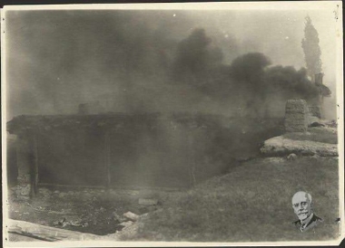 Fire in the village of Altidaz, set by Turks during their departure.