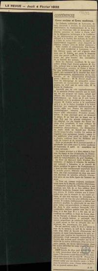 Conférences. Grecs anciens et Grecs modernes.