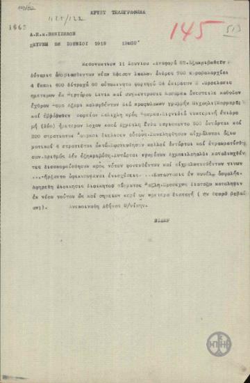 Τηλεγράφημα του Κ.Νίδερ προς τον Ε.Βενιζέλο σχετικά με τη διάλυση ανταρτικών Τουρκικών δυνάμεων.