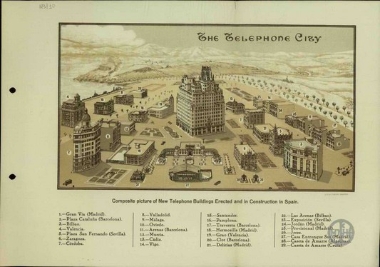 The Telephone City. Composite picture of New Telephpne Buildings Erected and in Construction in Spain.