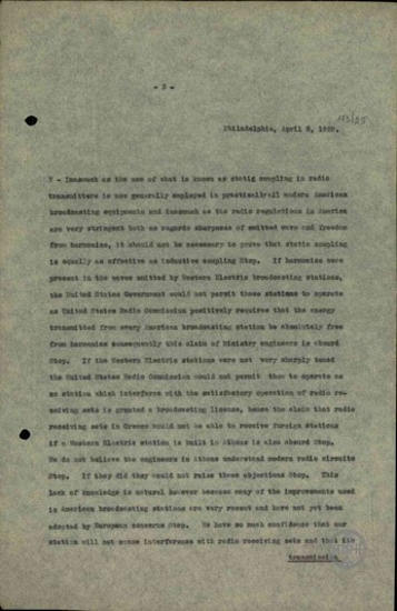 Telergram by Durham & Company on the issue of the static connection provided by the company used in America,  which is as effective as the conducting one.