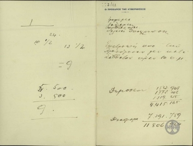 Σημείωμα του Προέδρου της κυβερνήσεως σχετικά με οικονομικές υποχρεώσεις.