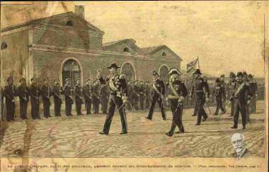 Le Prince Georges, suivi des amiraux, passant devant les detachements de marins