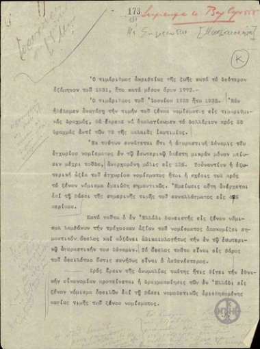 Σημείωμα του Κ.Βαρβαρέσου σχετικά με οικονομικά θέματα.