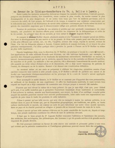 Αίτηση υπέρ της Θεραπευτικής Κλινικής του Δρ.Α.Rollier στο Leysin