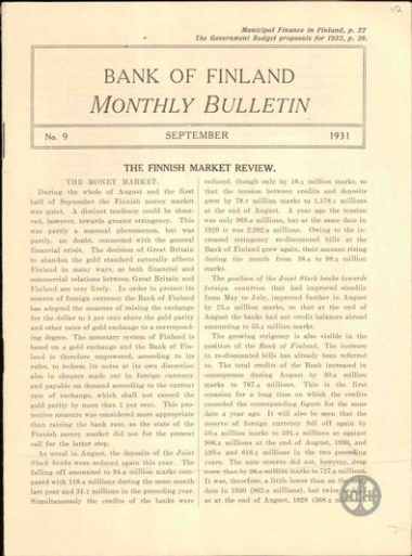 Bank of Finland. Monthly Bulletin.