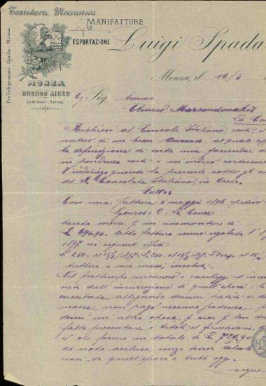 Επιστολή της εταιρείας Luigi Spada προς τον Κλέαρχο Μαρκαντωνάκη.