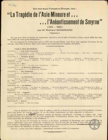 La tragedie de l' Asie Mineure et... l' aneantissement de Smynre.