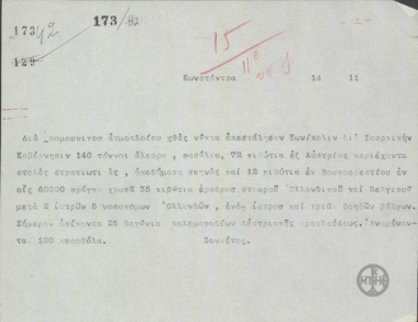 Αποστολή πολεμικού και υγειονομικού υλικού σε Τουρκία.