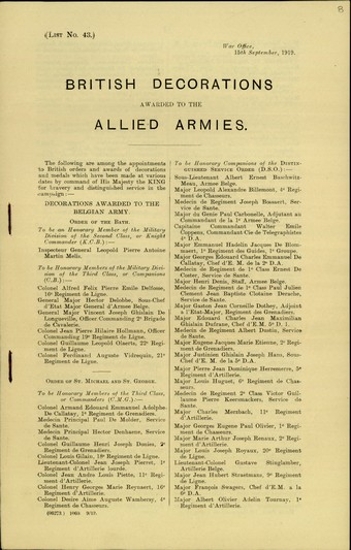British Decorations awarded to the Allied Armies.