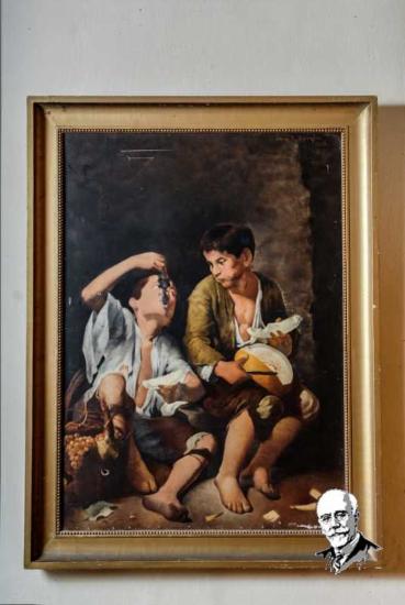 Ζωγραφικό αντίγραφο του Μιχ. Ι. Κουφού (1916) του έργου των δύο αγοριών που τρώνε σταφύλια, σε κορνίζα εποχής