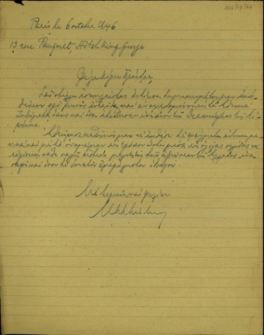 Επιστολή προς τον Σ. Βενιζέλο με την οποία του αποστέλλεται δημοσίευμα αναφερόμενο στα ελληνικά εθνικά ζητήματα και σε όσα τέθηκαν ενώπιον της Διάσκεψης της Ειρήνης.