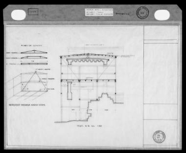 Πρόταση κατασκευής στεγάστρου της νότιας πρόστασης με αξονομετρικό σκαρίφημα των ζευκτών της στέγης